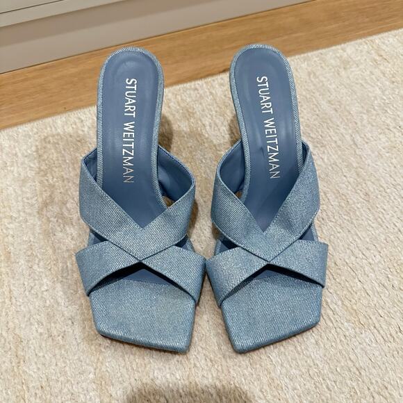 Stuart Weitzman Carmen 75 Slide Sandals in Blue Denim Size 10 - Picture 2 of 7